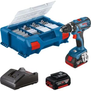 Bosch Akku-Bohrschrauber GSR 18V-28 Professional, 18Volt (blau/schwarz, 2x Li-Ionen Akku 3,0Ah, 82-teiliges Zubehör-Set)