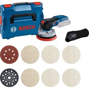 Bosch Akku-Exzenterschleifer GEX 18V-125 Professional + M480 Starter-Set (blau/schwarz, ohne Akku und Ladegerät, in L-BOXX)