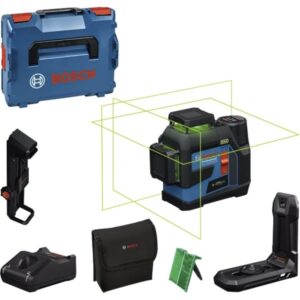 Bosch Akku-Linienlaser GLL 12V-100-33 CG Professional (blau/schwarz, Li-Ion Akku 12V 2,0Ah, grüne Laserlinien, inkl. Universalhalter LB 10, Deckenklemme DK 20, L-BOXX)