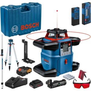 Bosch Akku-Rotationslaser GRL 600 CHV Professional, 18Volt, mit Baustativ (blau, Akku ProCORE18V 4,0Ah, Koffer, rote Laserlinie)