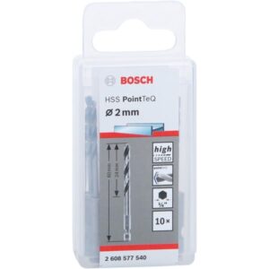 Bosch HSS-Spiralbohrer PointTeQ Hex, Ø 2mm (10 Stück, Arbeitslänge 24mm)