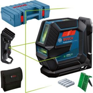 Bosch Linienlaser GLL 2-15 G Professional, mit Halterung, Kreuzlinienlaser (blau/schwarz, Koffer, Deckenklemme, grüne Laserlinien)