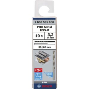Bosch Metallbohrer HSS-G, Ø 3,2mm (10 Stück, Arbeitslänge 36mm)