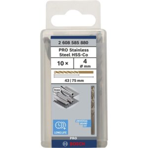 Bosch PRO Stainless Steel HSS-Co Spiralbohrer, Ø 4mm (Arbeitslänge 43mm, 10 Stück)