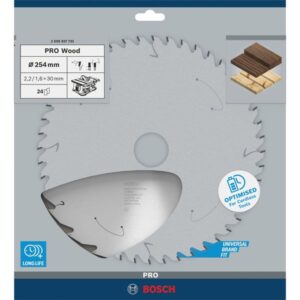 Bosch PRO Wood cordless Kreissägeblatt, Ø 254mm, 24Z (Bohrung 30mm, für Akku-Tischkreissägen)