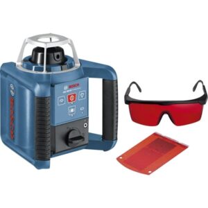 Bosch Rotationslaser GRL 300 HV Professional (blau/schwarz, rote Laserlinie und Lotpunkt, mit Halterung, Baustativ, Laser-Empfänger, im Koffer)