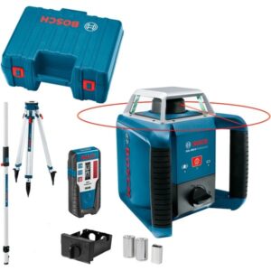 Bosch Rotationslaser GRL 400 H Professional (blau, rote Laserlinie, mit Laser-Empfänger LR 1, Baustativ BT 170 HD, im Koffer)