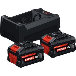 Bosch Starter-Set 2x EXBA 18V-55 + Dual-Voltage-Ladegerät GAL 12V/18V-80 (schwarz, 2x Li-Ionen Akku 5,5Ah, AMPShare Alliance)