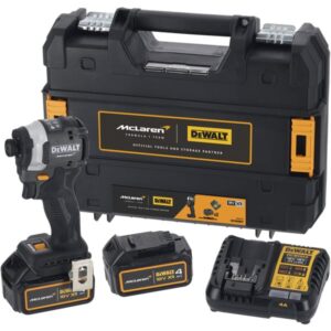 DEWALT Akku-Schlagschrauber DCF85MM2T, 18Volt, 1/4", im McLaren Design (grau/schwarz, 2x Li-Ion XR Akku 4Ah, in T STAK Box)