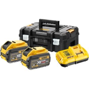 DEWALT XR FLEXVOLT AKKU 2er-Set (schwarz/gelb, Schnellladegerät, 2x Akku, T STAK-Box II, Akku-Trage)