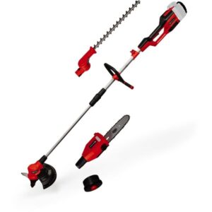 EINHELL Akku-Multifunktions-Werkzeug GE-LM 36/4in1 Li-Solo, 36Volt (2x18V), Rasentrimmer (rot/schwarz, ohne Akku und Ladegerät, 4in1: Motorsense, Heckenschere, Hochentaster)