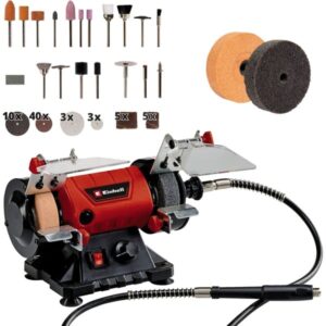 EINHELL Doppelschleifer TC-XG 75 Kit (rot/schwarz, 150 Watt, umfangreiches Zubehör-Kit für Polier- und Schleifarbeiten)