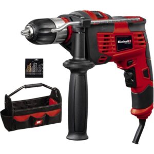 EINHELL Schlagbohrmaschinen-Set TC-ID 1000 E Kit (rot/schwarz, 1.010 Watt, Werkzeugtasche, 16-teiliges Bohrer-Set)