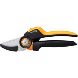 Fiskars PowerGear Rollgriff-Gartenschere P941 (schwarz/orange, Amboss-Schere)