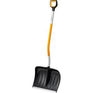 Fiskars X-series Ergonomischer Schneeräumer, gebogen, Schneeschieber (schwarz/gelb, 53cm)