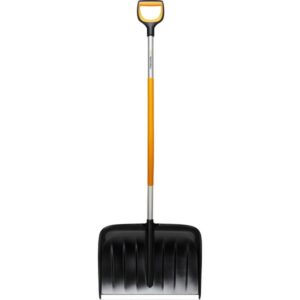 Fiskars X-series Ergonomischer Schneeräumer, gebogen, Schneeschieber (schwarz/gelb, 53cm)