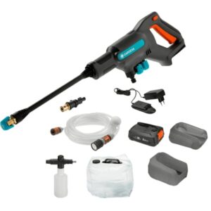 GARDENA Akku-Mitteldruckreiniger AquaClean 24/18V P4A Premium Ready-To-Use Set (grau/türkis, Li-Ion Akku 2,5Ah P4A, POWER FOR ALL ALLIANCE)