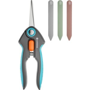 GARDENA Gartenschere FreshCut, Set mit Kräuterschildern (grau/türkis, Kräuter- und Blumenschere)