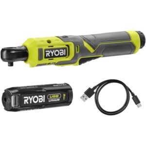 Ryobi Akku-Ratschenschrauber RR14W4‐120G, 4Volt (grün/grau, 2,0 Ah USB‐Lithium‐Akku)