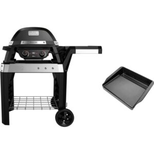 Weber Elektrogrill Bundle Pulse 2000 mit Wagen und Gusseisen-Grillplatte (schwarz/silber, 2.200 Watt)