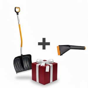 Fiskars X-series Ergonomischer Schneeräumer, gebogen, Schneeschieber (schwarz/gelb, 53cm)